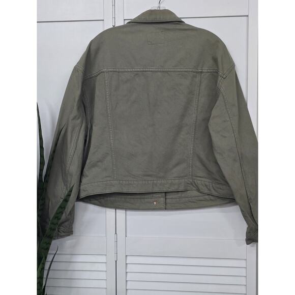 Old Navy Sage Green Button Front Collard Denim Crop Trucker Jacket Size XL - Picture 6 of 7